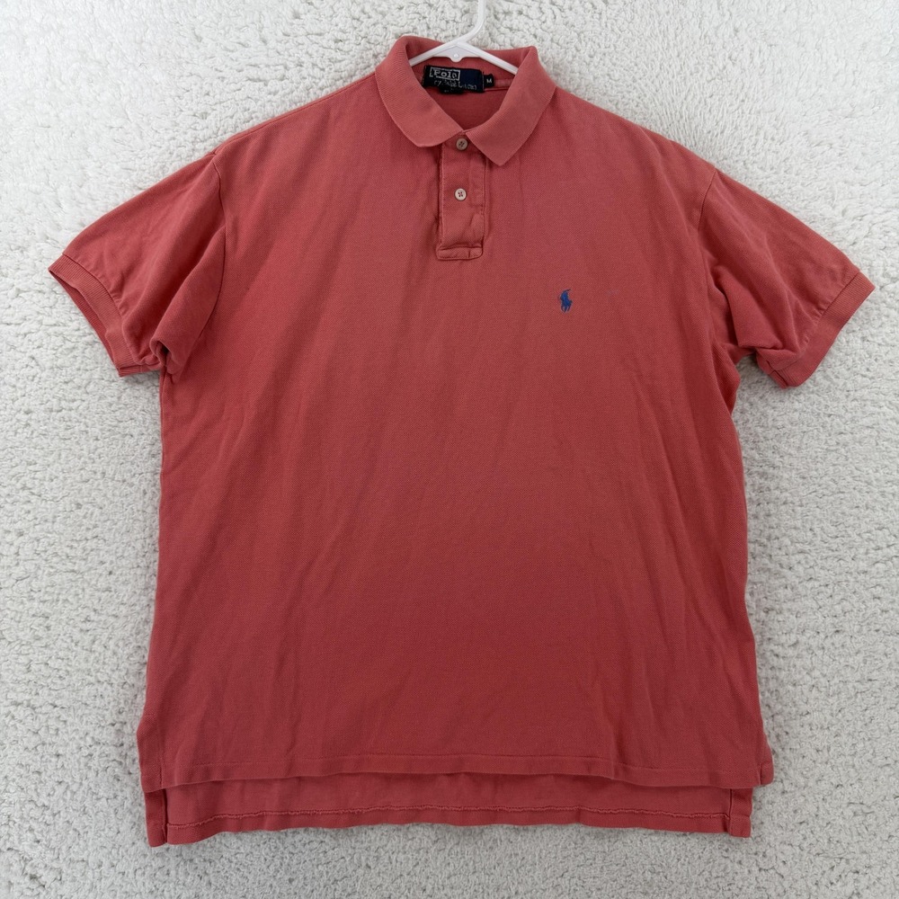 Vintage Polo By Ralph Lauren Mens Medium Pink Pony Logo Polo Shirt 90s USA Made